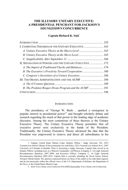 The Illusory Unitary Executive: a Presidential Penchant for Jackson’S Youngstown Concurrence