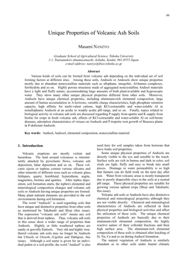 Unique Properties of Volcanic Ash Soils