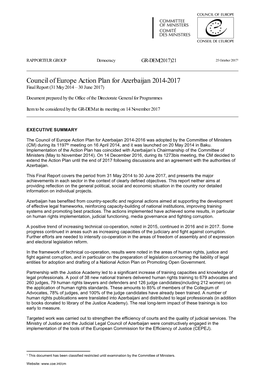 Council of Europe Action Plan for Azerbaijan 2014-2017 Final Report (31 May 2014 – 30 June 2017)