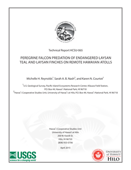 Peregrine Falcon Predation of Endangered Laysan Teal and Laysan Finches on Remote Hawaiian Atolls