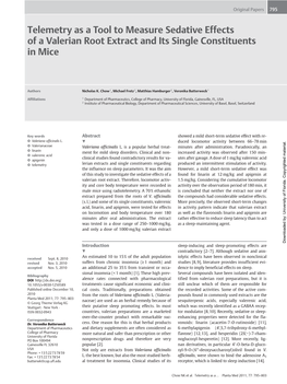 Telemetry As a Tool to Measure Sedative Effects of a Valerian Root Extract and Its Single Constituents in Mice