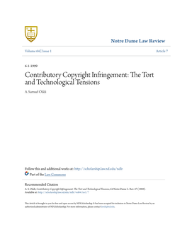 Contributory Copyright Infringement: the Ort T and Technological Tensions A