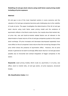 1 Modelling Oil and Gas Stock Returns Using Multi Factor Asset Pricing