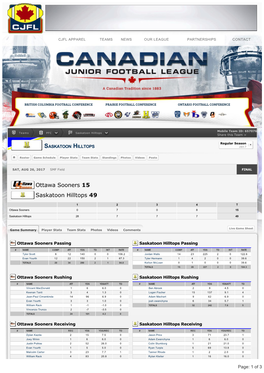 Saskatoon Hilltops V.S. Ottawa Sooners