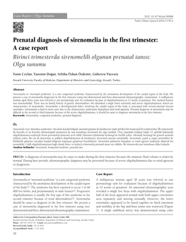 Prenatal Diagnosis of Sirenomelia in the First Trimester: a Case Report Birinci Trimesterda Sirenomelili Olgunun Prenatal Tanısı: Olgu Sunumu