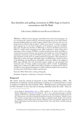 Key Identifiers and Spelling Conventions in Mxit-Lingo As Found in Conversations with Dr Math