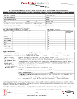 Carsarrive Network Over the Road Business Account Application Issued by WEX Bank