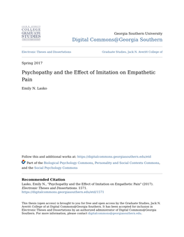 Psychopathy and the Effect of Imitation on Empathetic Pain