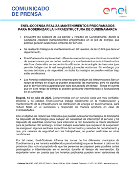 Comunicado Trabajos Programados Para El 17 De Julio Del 2020