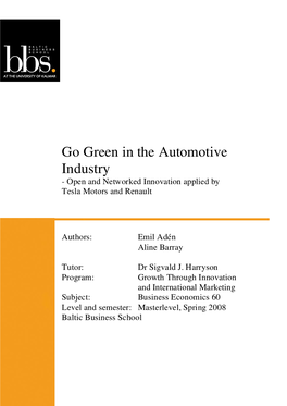 Go Green in the Automotive Industry - Open and Networked Innovation Applied by Tesla Motors and Renault