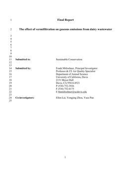 Final Report the Effect of Vermifiltration on Gaseous