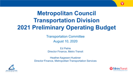 Metropolitan Council Transportation Division 2020 Operating Budget