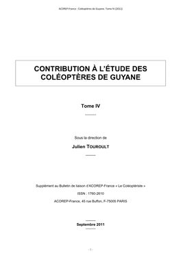 Contribution À L'étude Des Coléoptères De Guyane, 2