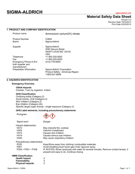 Ammonium Cerium (IV) Nitrate