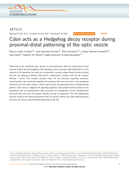 Cdon Acts As a Hedgehog Decoy Receptor During Proximal-Distal Patterning of the Optic Vesicle
