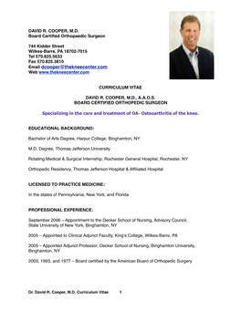 Dr Cooper Cv