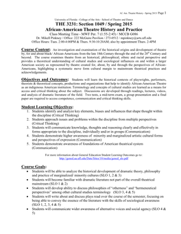 Section 1049 / Spring 2015 African-American Theatre History and Practice Class Meeting Time - MWF Per