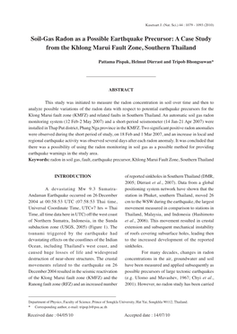 Soil-Gas Radon As a Possible Earthquake Precursor: a Case Study from the Khlong Marui Fault Zone, Southern Thailand