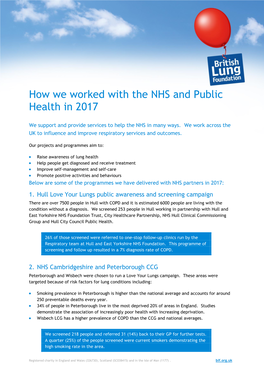 How We Worked with the NHS and Public Health in 2017