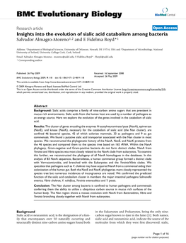 Insights Into the Evolution of Sialic Acid Catabolism Among Bacteria Salvador Almagro-Moreno1,2 and E Fidelma Boyd*1