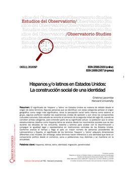 Hispanos Y/O Latinos En Estados Unidos: La Construcción Social De Una Identidad