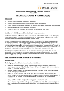 Reed Elsevier 2008 Interim Results