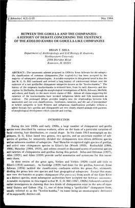 Between the Gorilla and the Chimpanzee: a History of Debate Concerning the Existence of the Kooloo-Kamba Or Gorilla-Like Chimpanzee