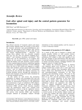 Scienti®C Review Gait After Spinal Cord Injury and the Central Pattern