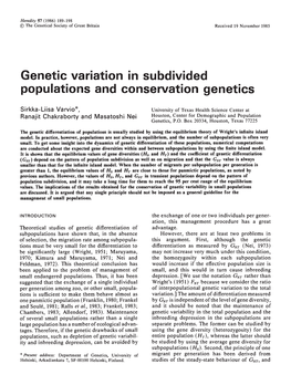 Genetic Variation in Subdivided Populations and Conservation Genetics