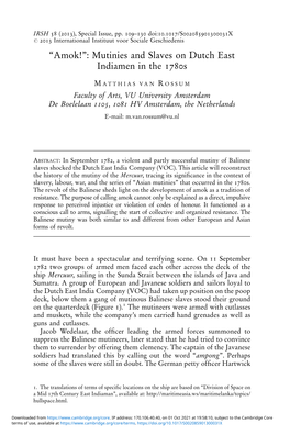 Mutinies and Slaves on Dutch East Indiamen in the 1780S