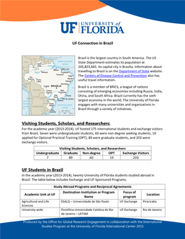 UF Connection in Brazil Visiting Students, Scholars, and Researchers