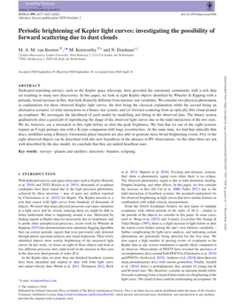 Periodic Brightening of Kepler Light Curves: Investigating the Possibility of Forward Scattering Due to Dust Clouds