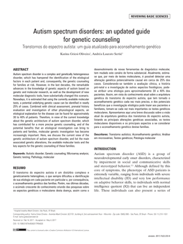 Autism Spectrum Disorders: an Updated Guide for Genetic Counseling Transtornos Do Espectro Autista: Um Guia Atualizado Para Aconselhamento Genético