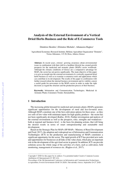 Analysis of the External Environment of a Vertical Dried Herbs Business and the Role of E-Commerce Tools