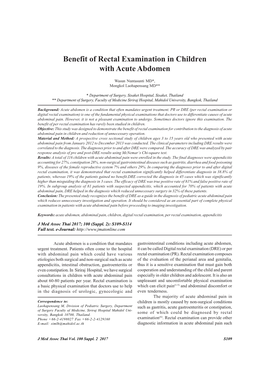 Benefit of Rectal Examination in Children with Acute Abdomen
