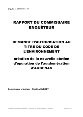 Rapport Du Commissaire Enquêteur