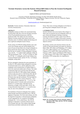 Tectonic Structures Across the Eastern African Rift Likely to Pose the Greatest Earthquake Hazard in Kenya