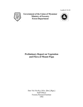 Preliminary Report on Vegetation and Flora of Mount Popa