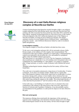 Discovery of a Vast Gallo-Roman Religious Complex at Neuville-Sur-Sarthe