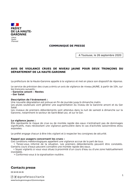 Communiqué De Presse Avis De Vigilance Crues De Niveau