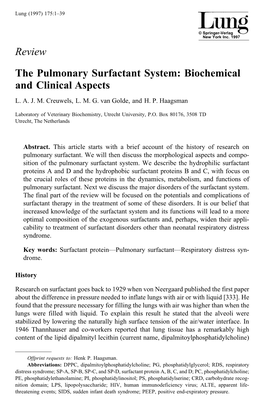 The Pulmonary Surfactant System: Biochemical and Clinical Aspects L