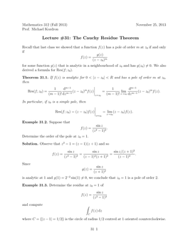 Lecture #31: the Cauchy Residue Theorem