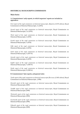 HISTORICAL MANUSCRIPTS COMMISSION Main Series