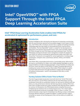 Intel® Openvino™ with FPGA Support Through the Intel FPGA Deep Learning Acceleration Suite