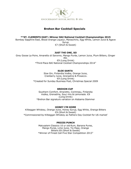 Brehon Bar Cocktail Specials