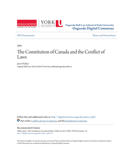 The Constitution of Canada and the Conflict of Laws