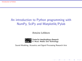 An Introduction to Python Programming with Numpy, Scipy and Matplotlib/Pylab