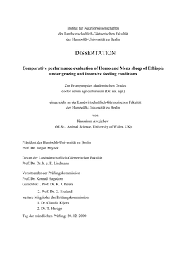 Comparative Performance Evaluation of Horro and Menz Sheep of Ethiopia Under Grazing and Intensive Feeding Conditions