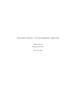 Generative Syntax: a Cross-Linguistic Approach
