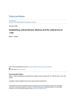 Establishing Judicial Review: Marbury and the Judicial Act of 1789